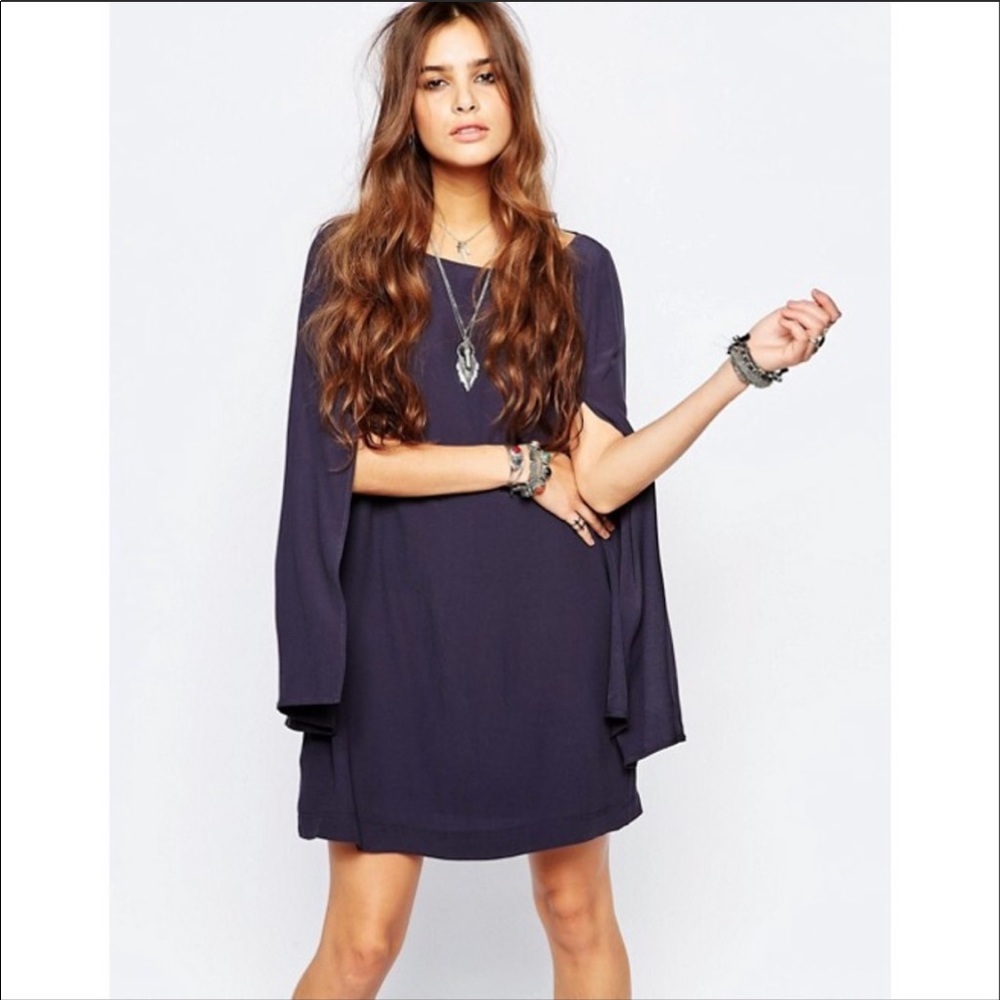 Free people hot cape dress split sleeves navy
